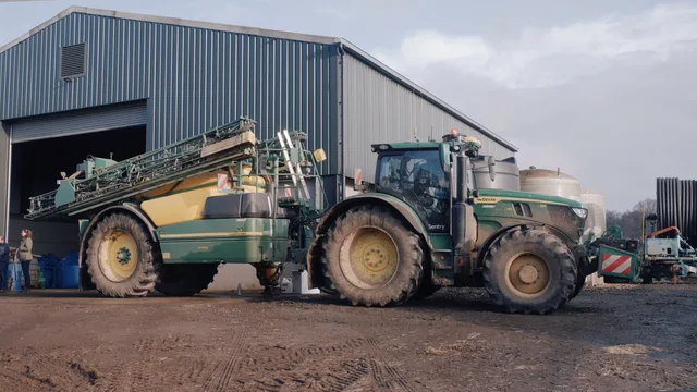 Agricultural machinery beside a farm building in Norfolk, filmed for Sentry