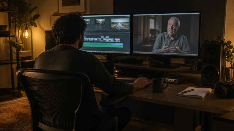 An editor shaping a film at a professional editing workstation