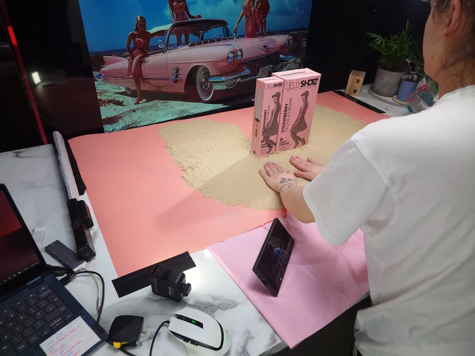 Styling a pink product set on a worktop