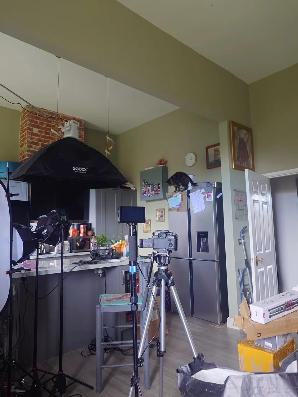 Lighting stands and a summer set in a working kitchen