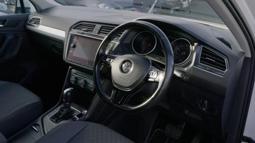 Volkswagen Tiguan dashboard captured during automotive video production in Grays
