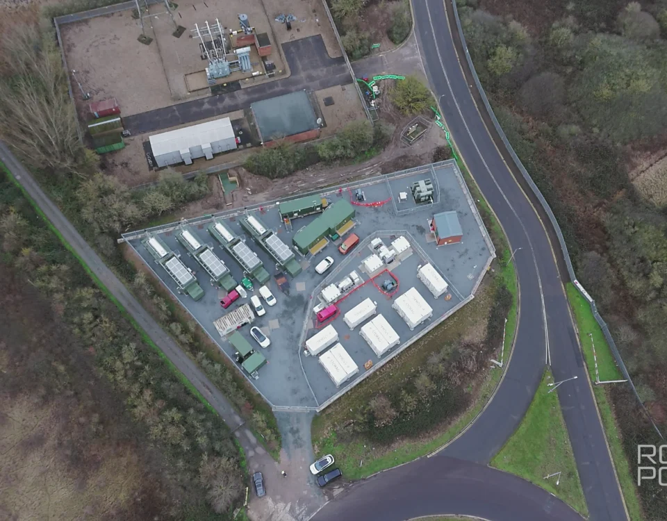 Aerial view of the Coryton battery energy storage site during construction