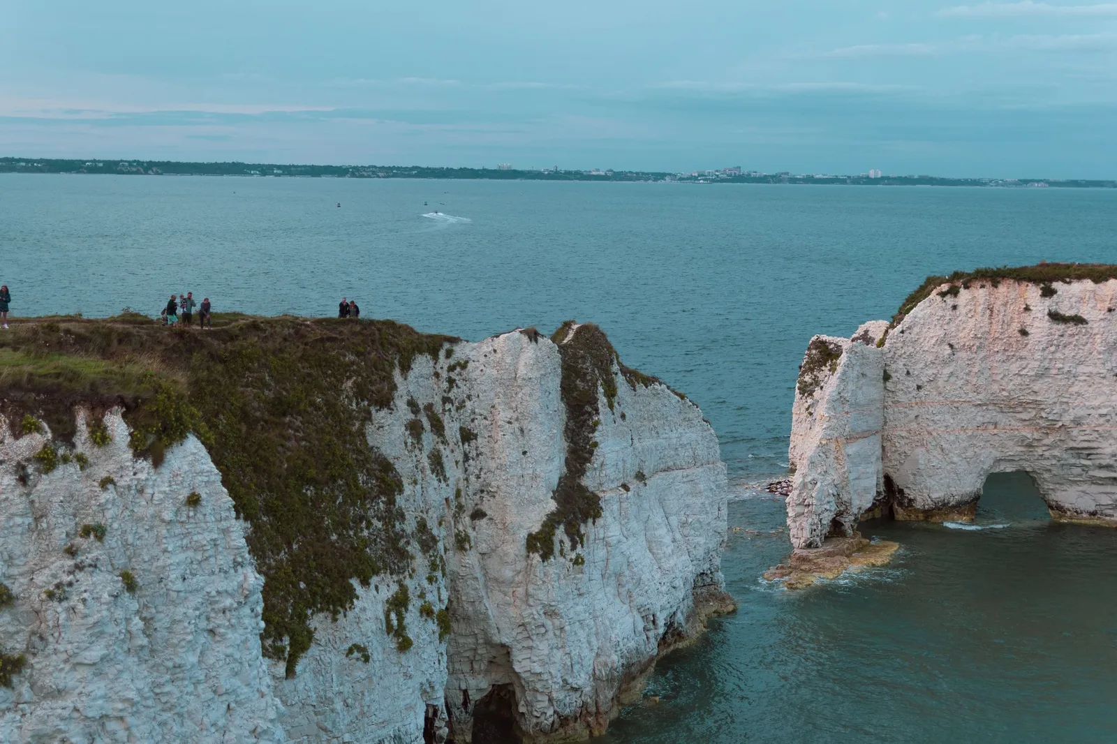 Aerial view of chalk cliffs on the Dorset coast