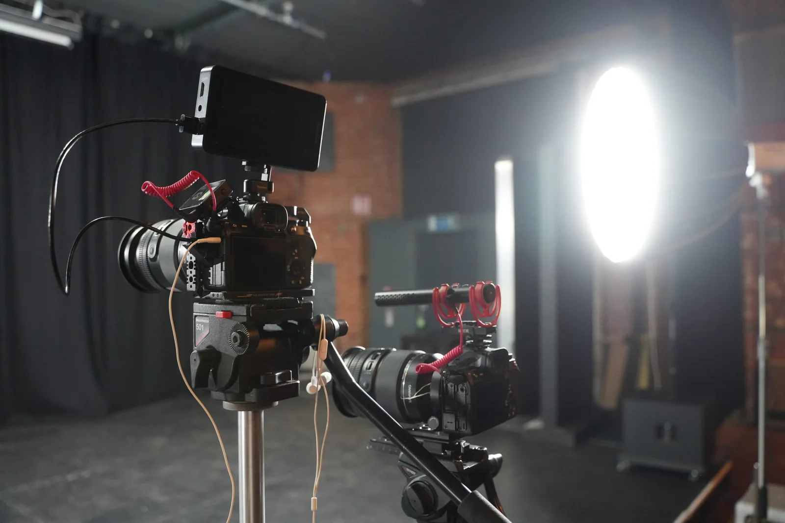 Two-camera interview setup with professional lighting