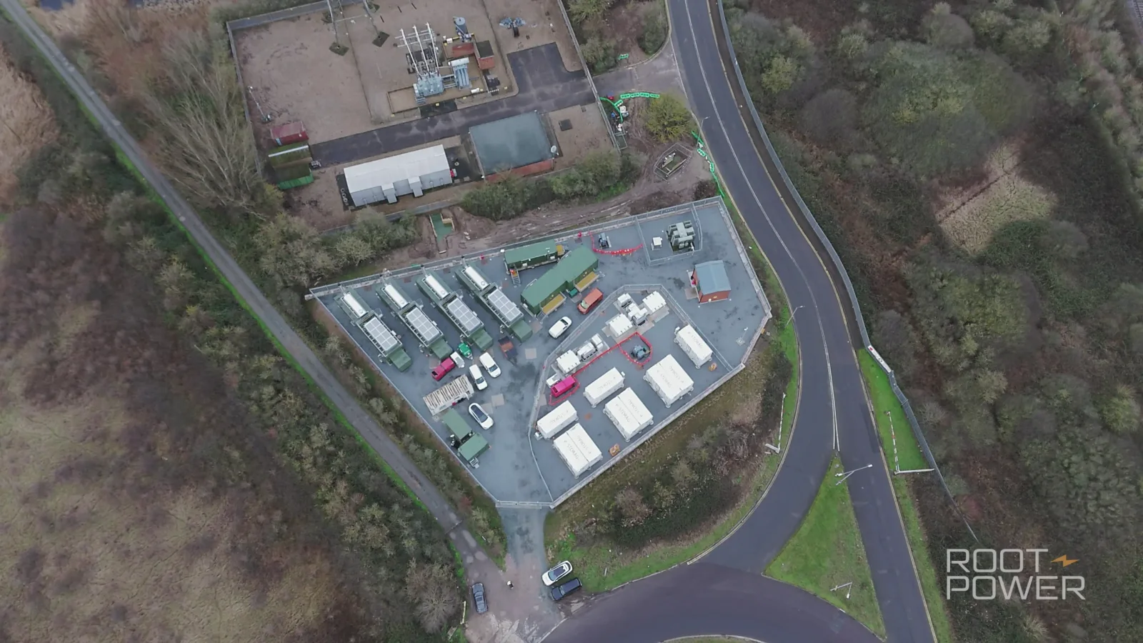 Aerial view of a battery construction site
