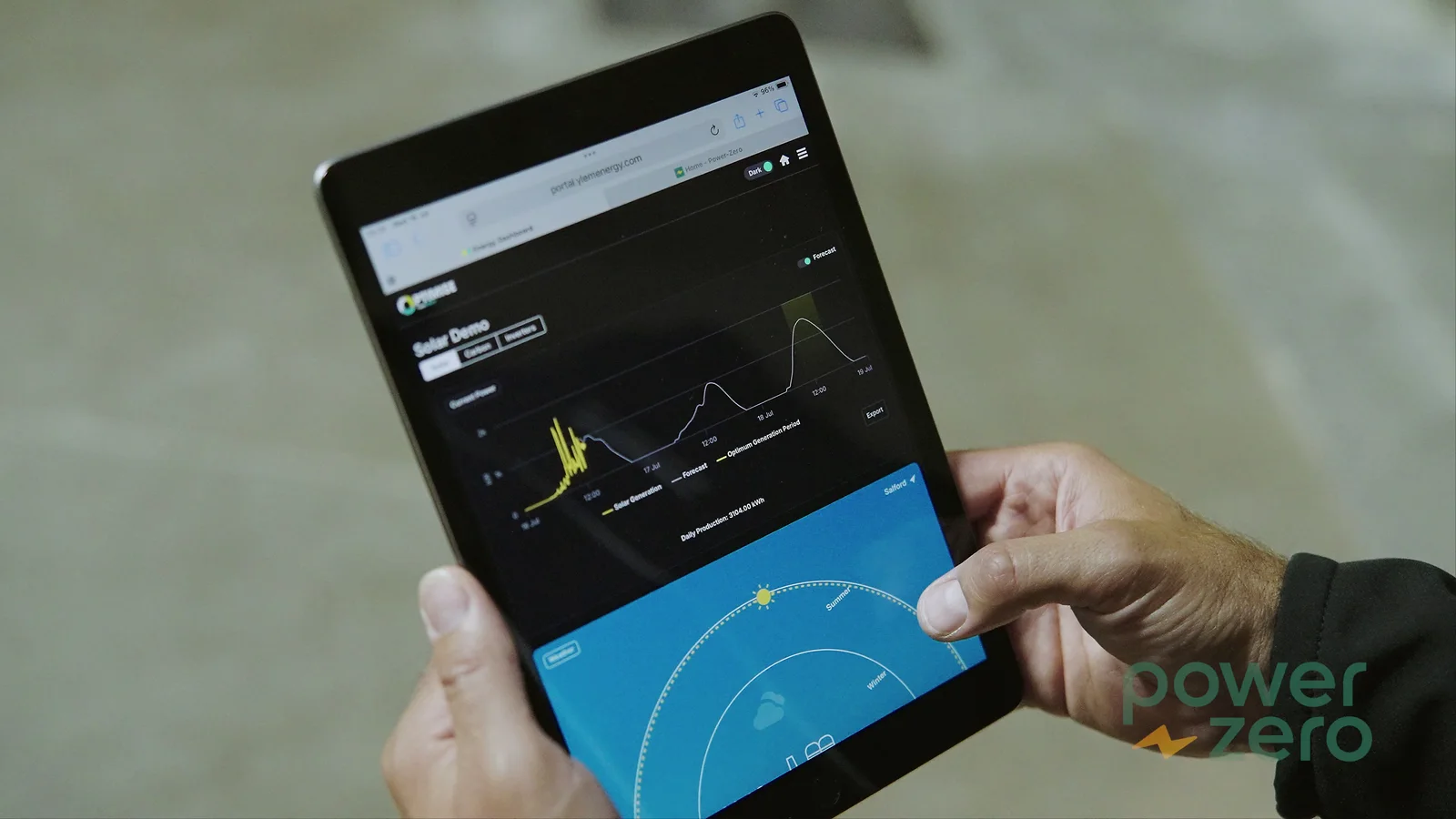 Power-Zero monitoring portal shown during a client case-study film