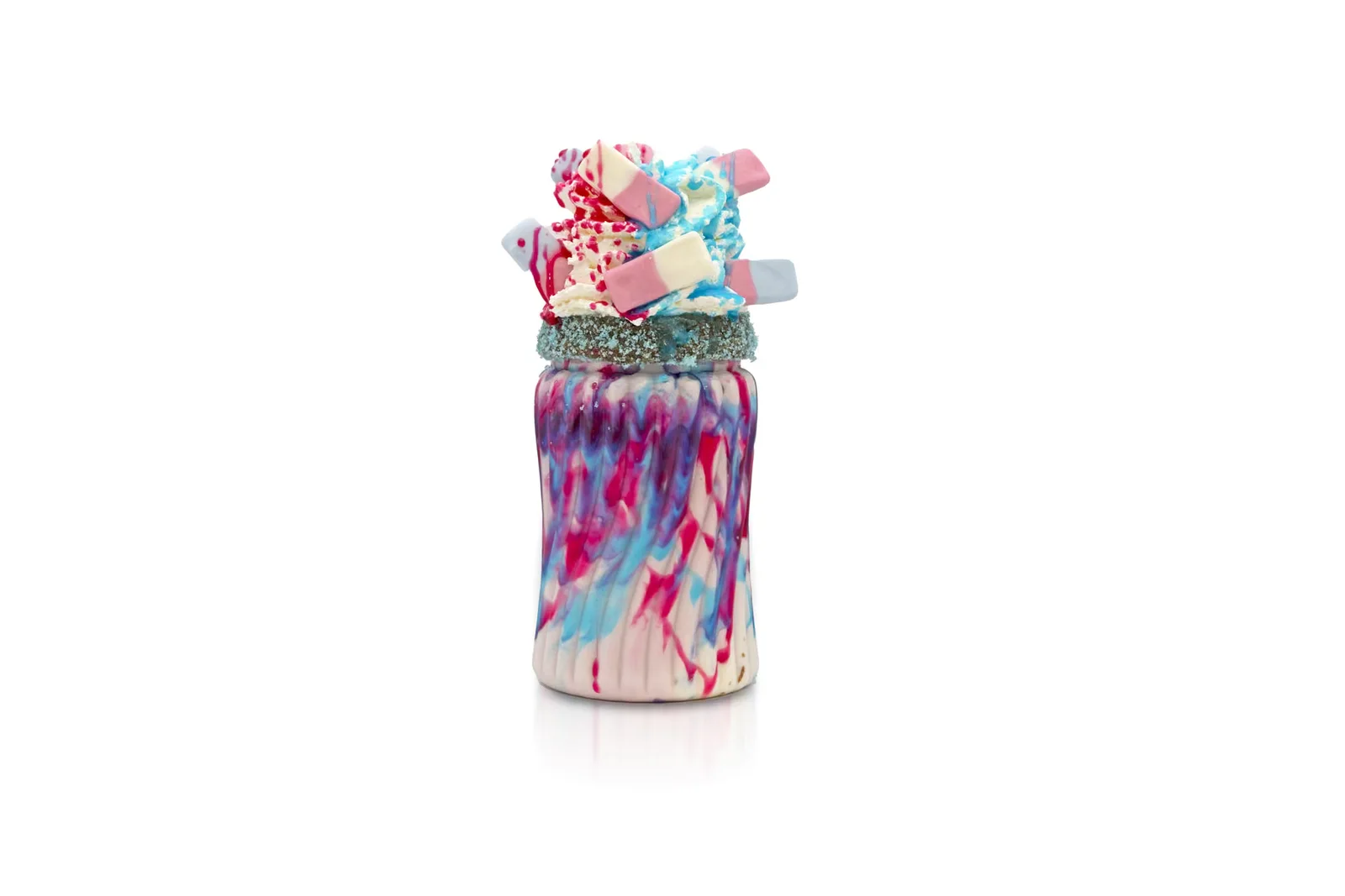 Colourful Social Shakes milkshake with sweets on a white background