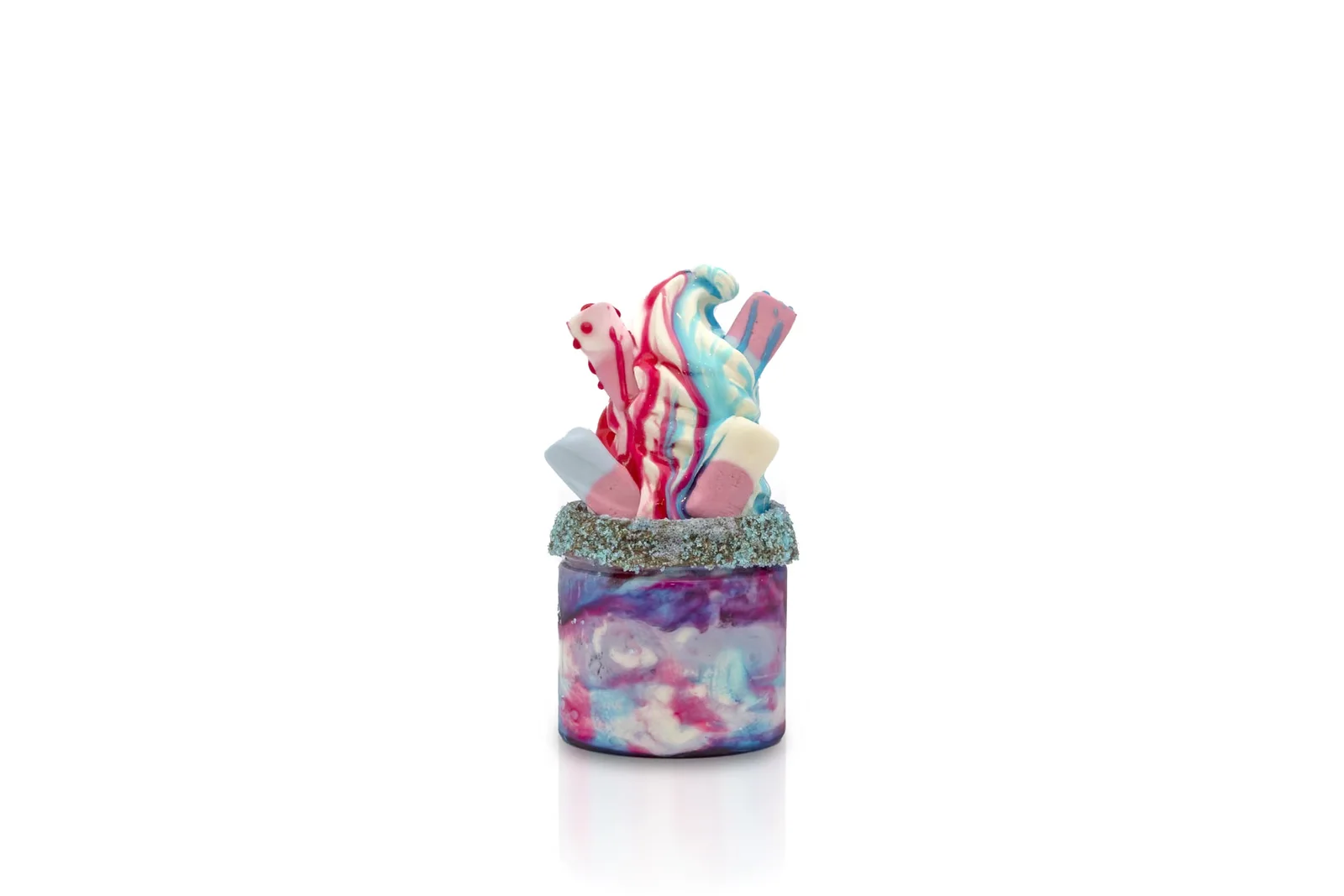 A colourful Social Shakes milkshake photographed from above
