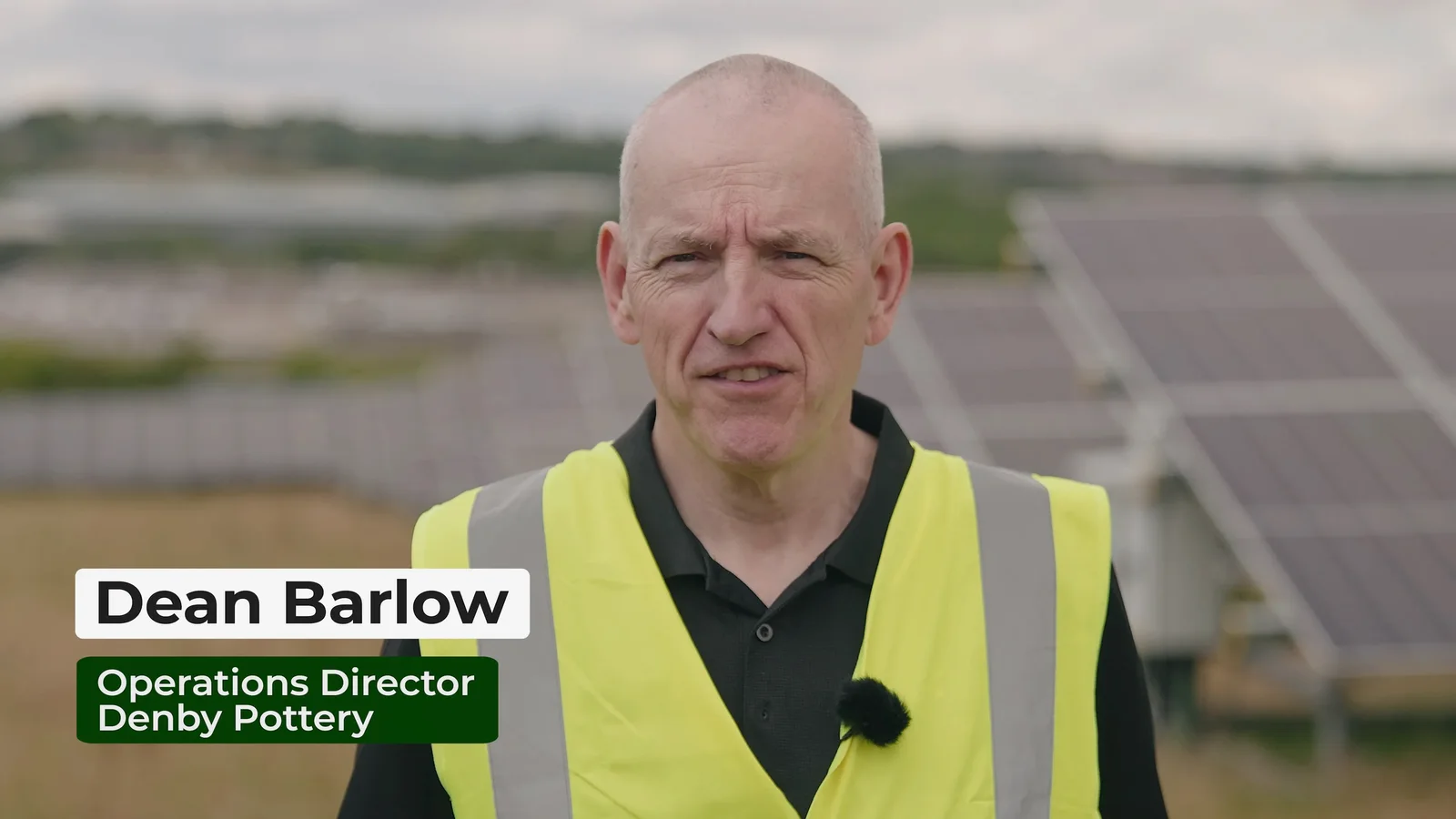 Dean Barlow interviewed beside the Denby Pottery solar array