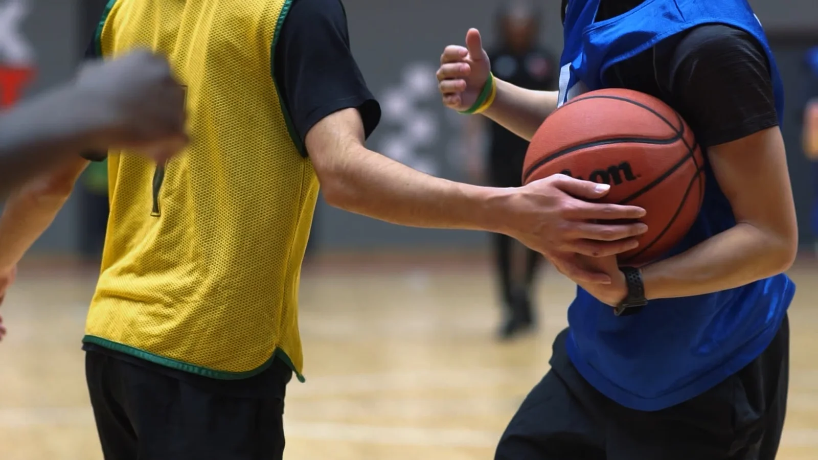 Basketball players filmed inside the Essex Sport Arena