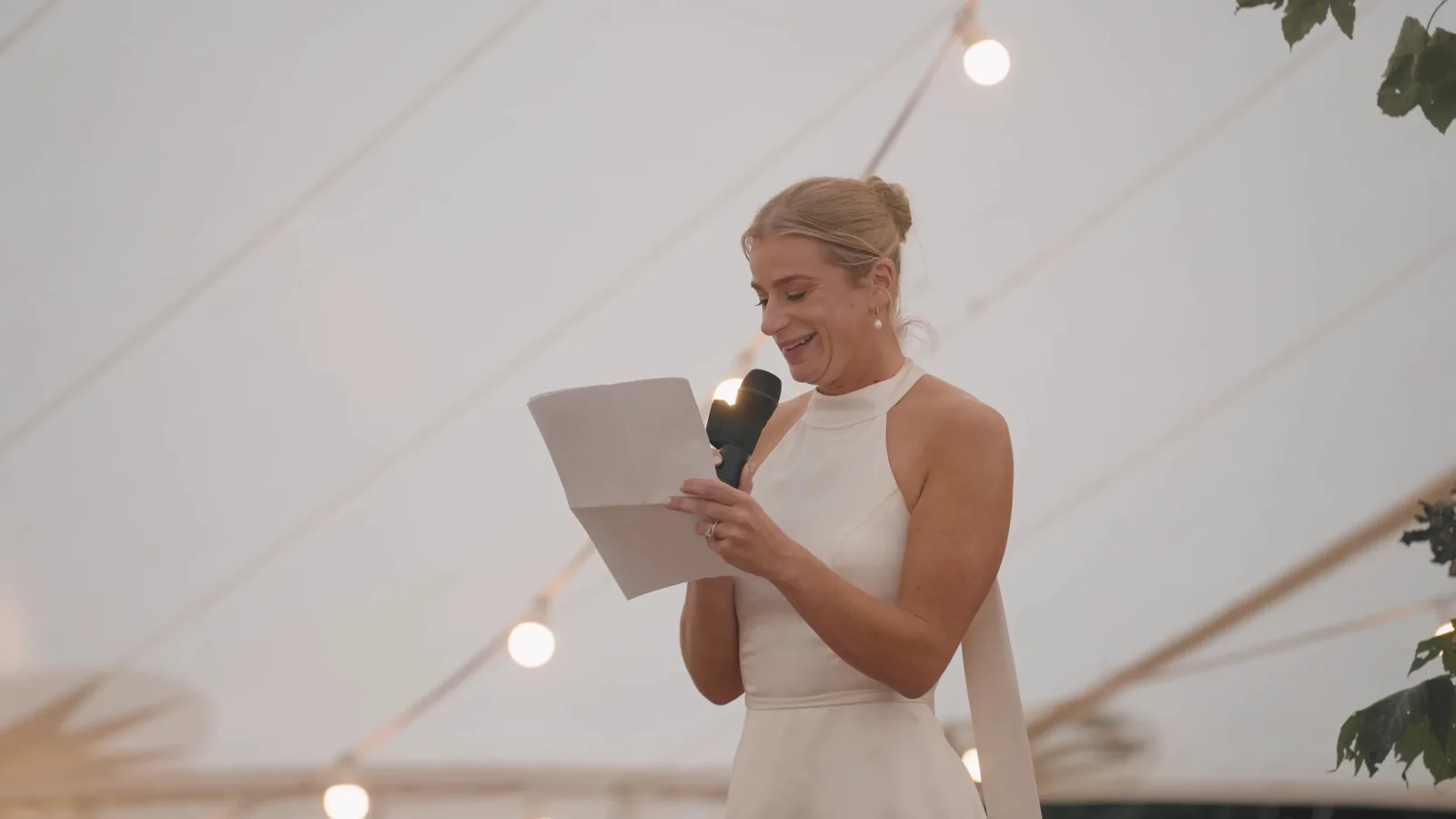Harriet delivering her wedding speech