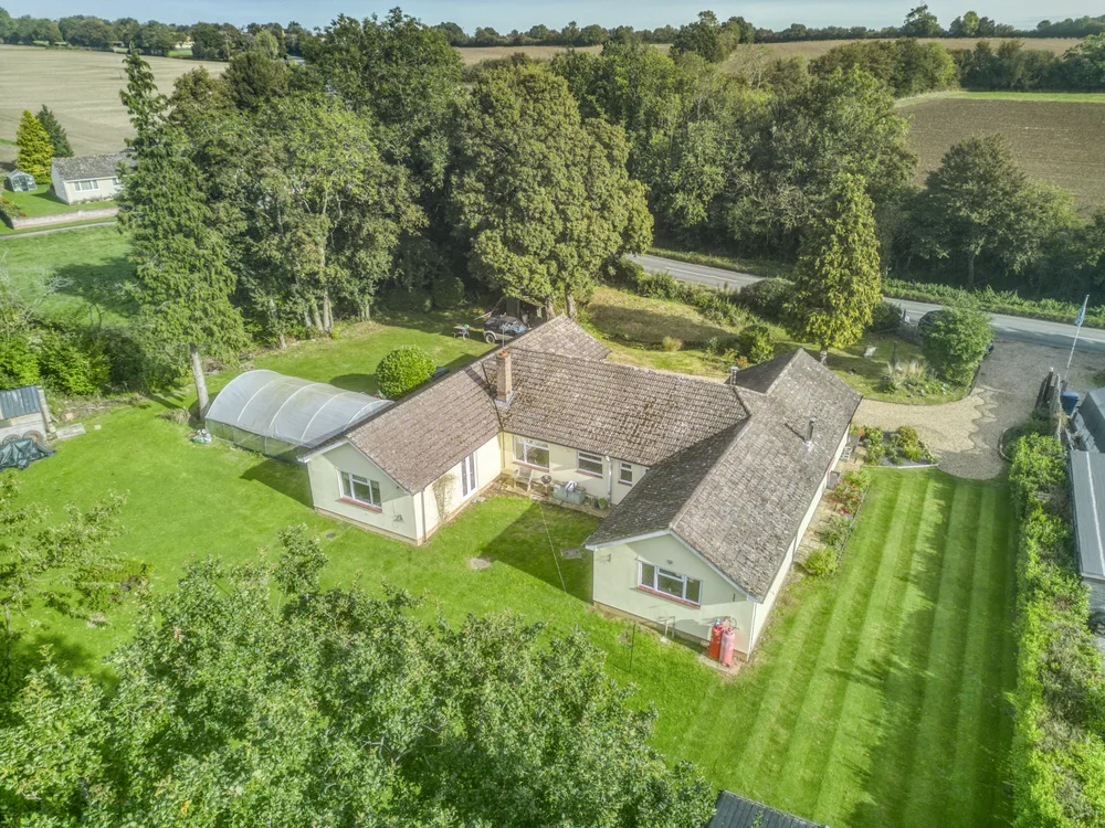 Aerial view of the bungalow and gardens — Vancouver, Brockley