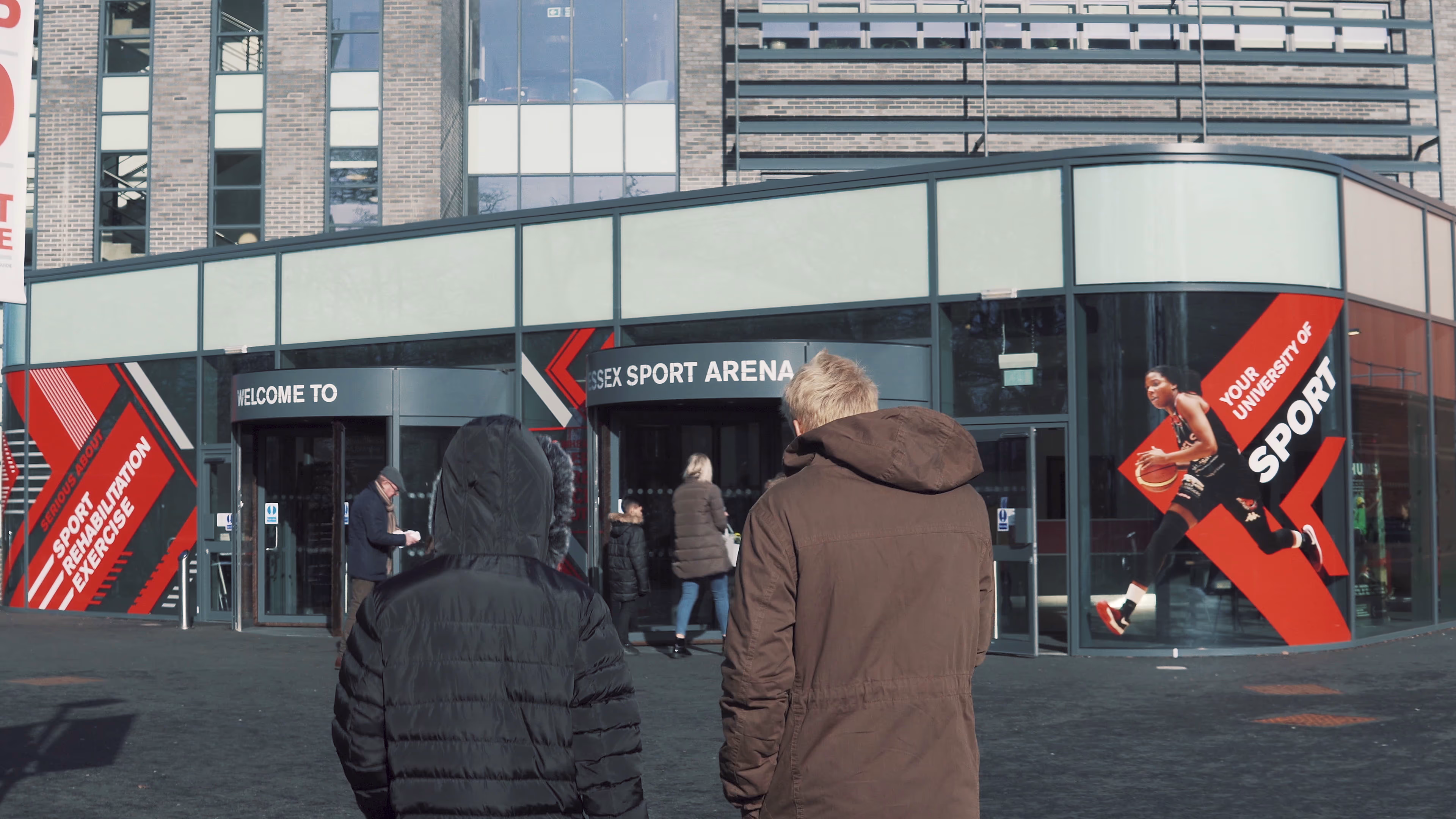 Visitors arriving at Essex Sport Arena for the basketball match day