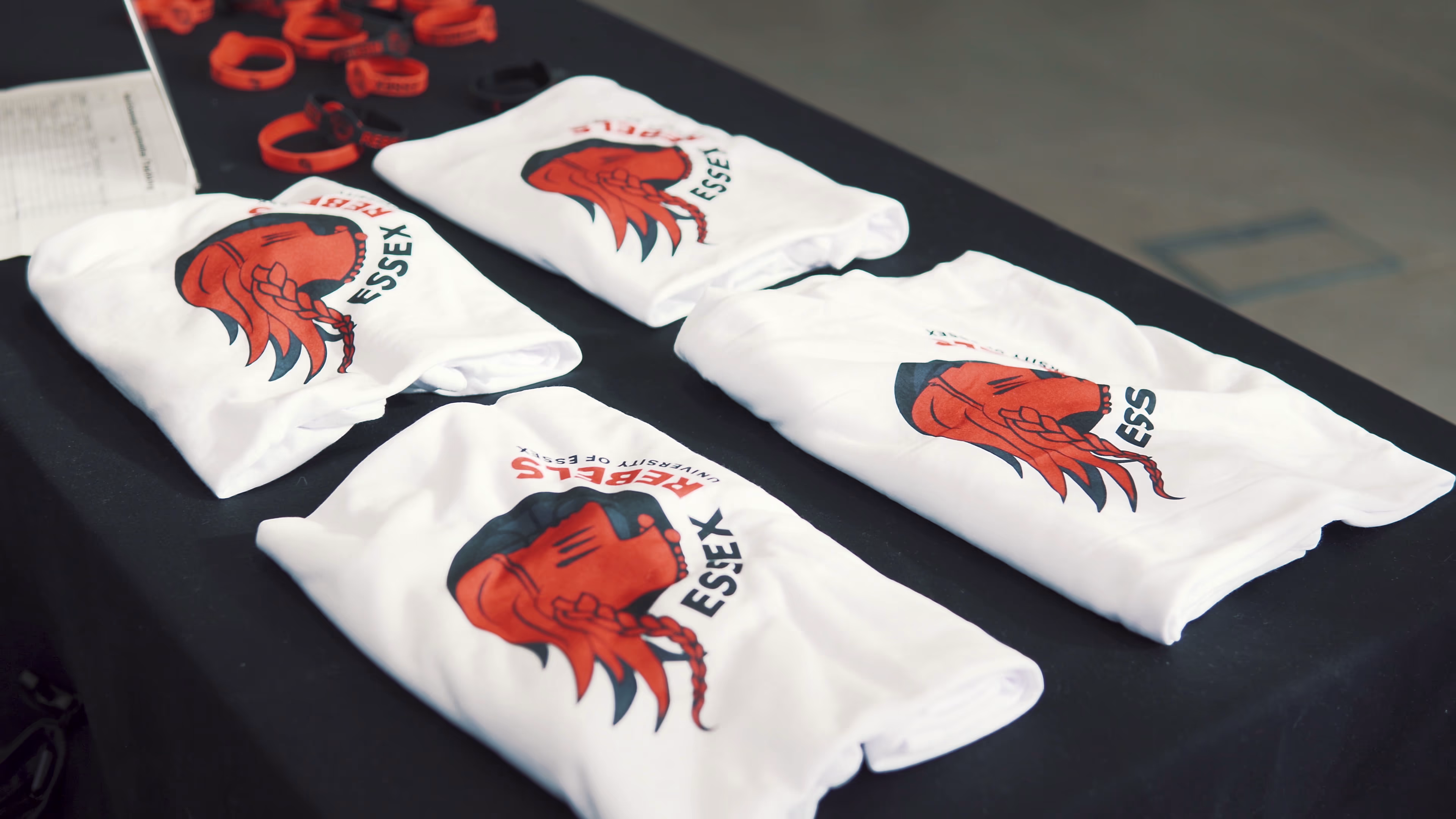 Essex Rebels branded T-shirts on display at the event