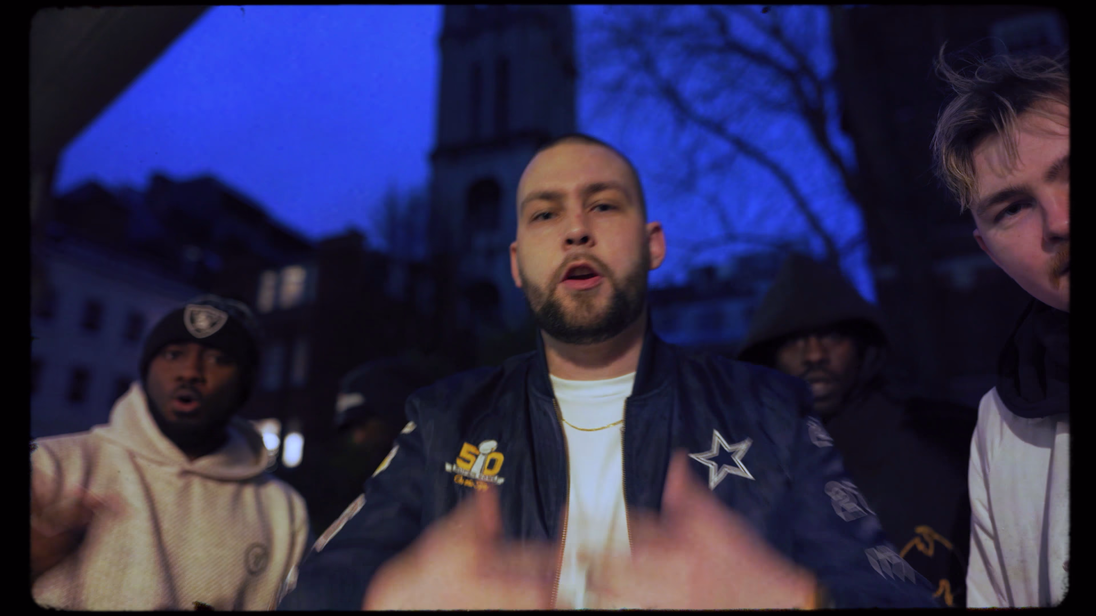 New Guardz group performance against blue evening light in London