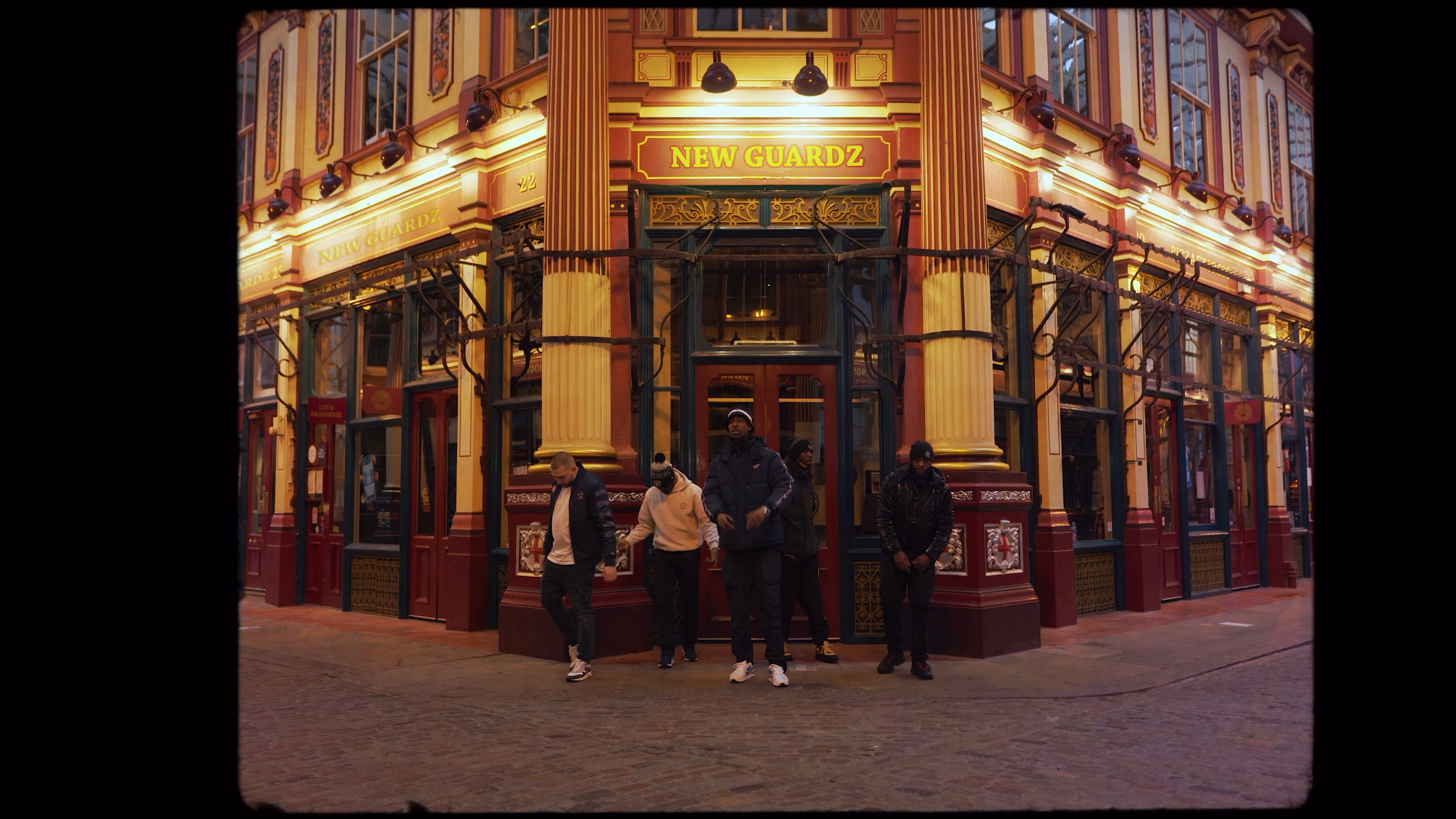 Wide group composition at Leadenhall Market with New Guardz sign treatment