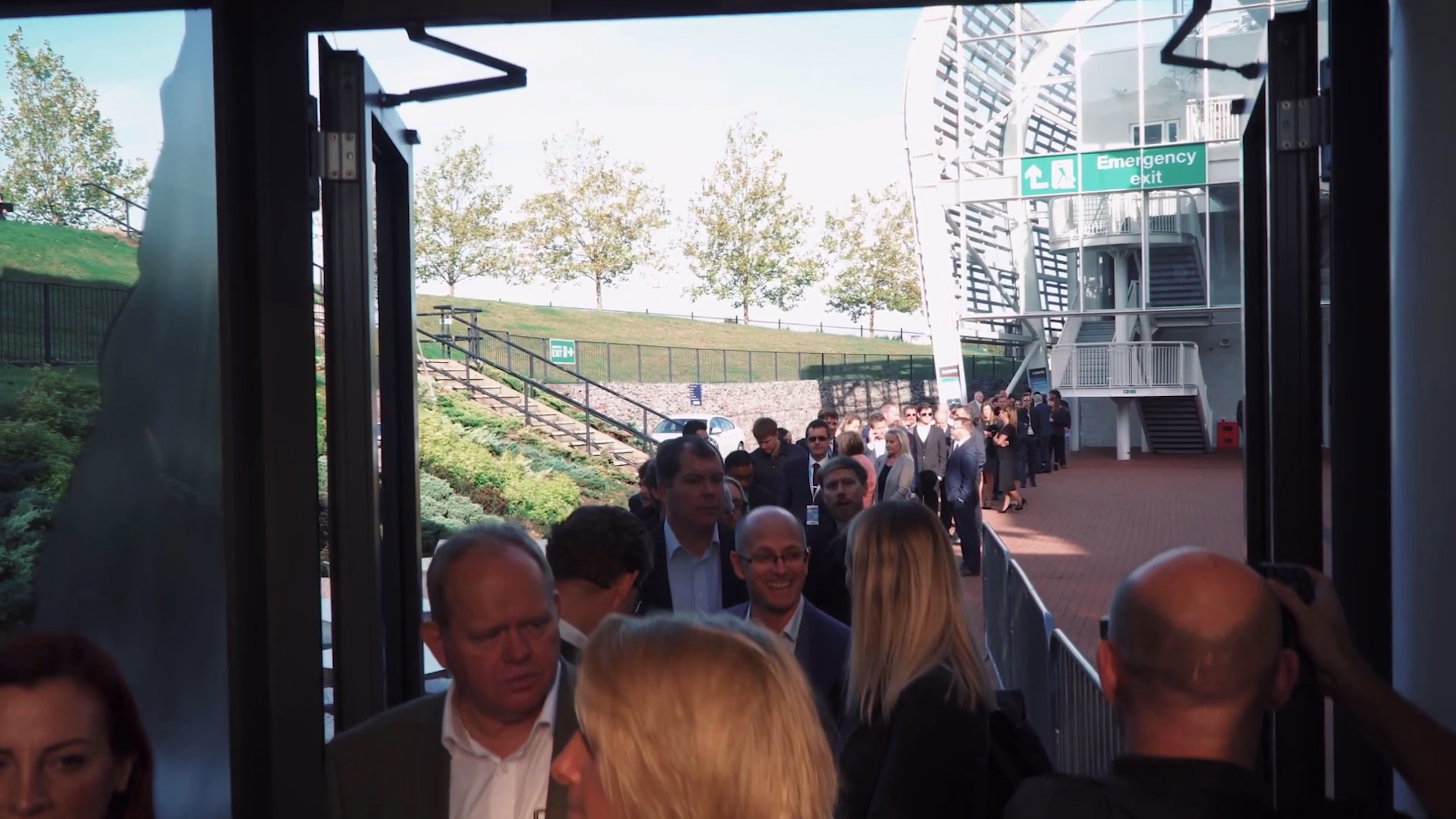 Business visitors queueing to enter Hampshire Business Show