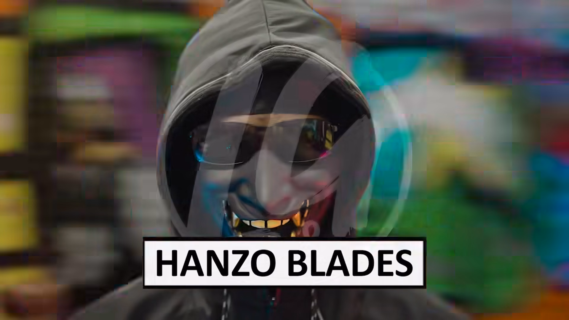 Graphic mask portrait from the Hanzo Blades title sequence