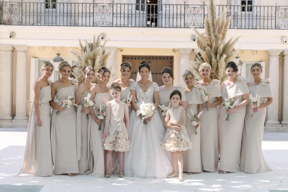Ellie with her bridesmaids outside Finca Mas Solers