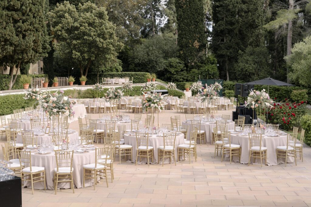 Wedding tables set for the outdoor reception