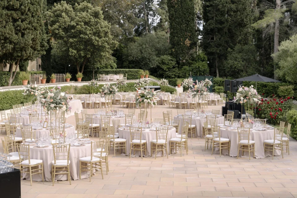 Wedding tables set for the outdoor reception