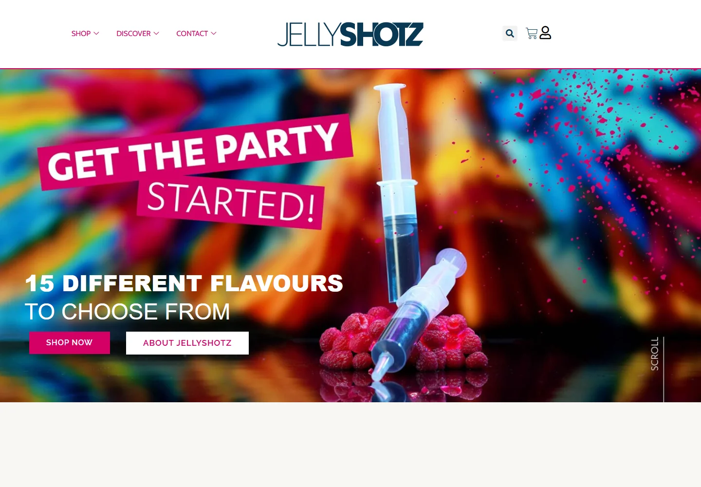 Jellyshotz homepage showing colourful product photography