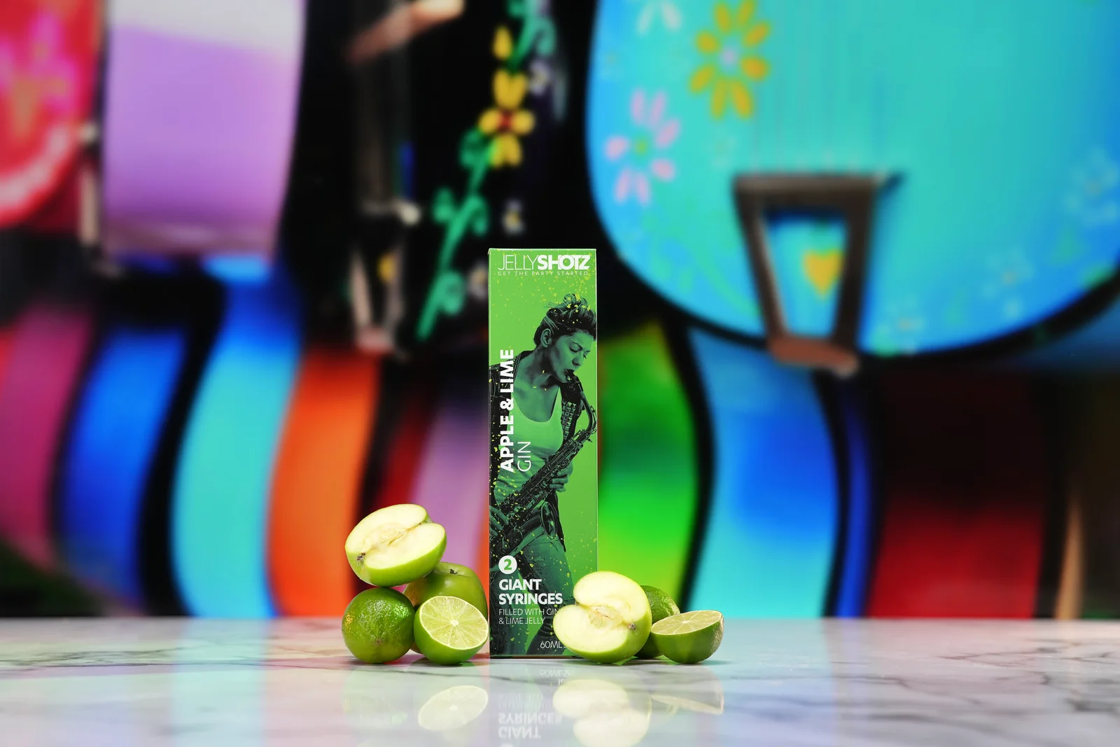 Jellyshotz Apple & Lime Gin — two-syringe pack with sliced fruit
