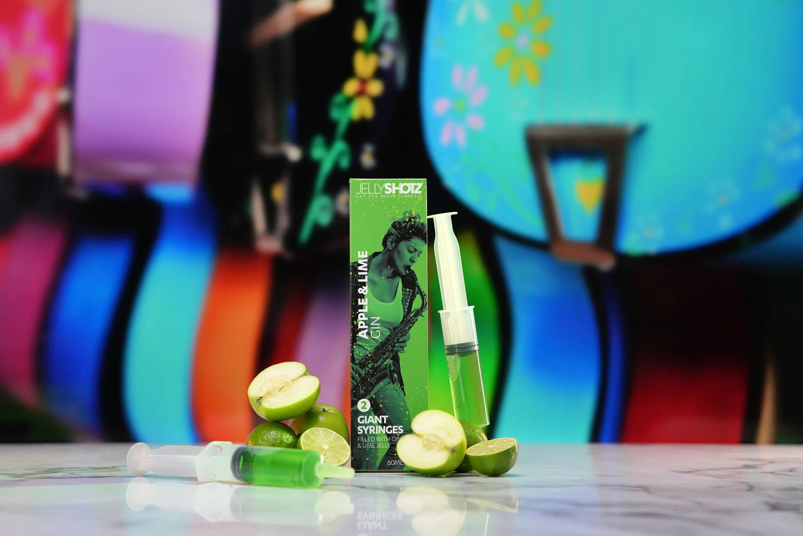 Jellyshotz Apple & Lime Gin — small pack with fruit and syringes