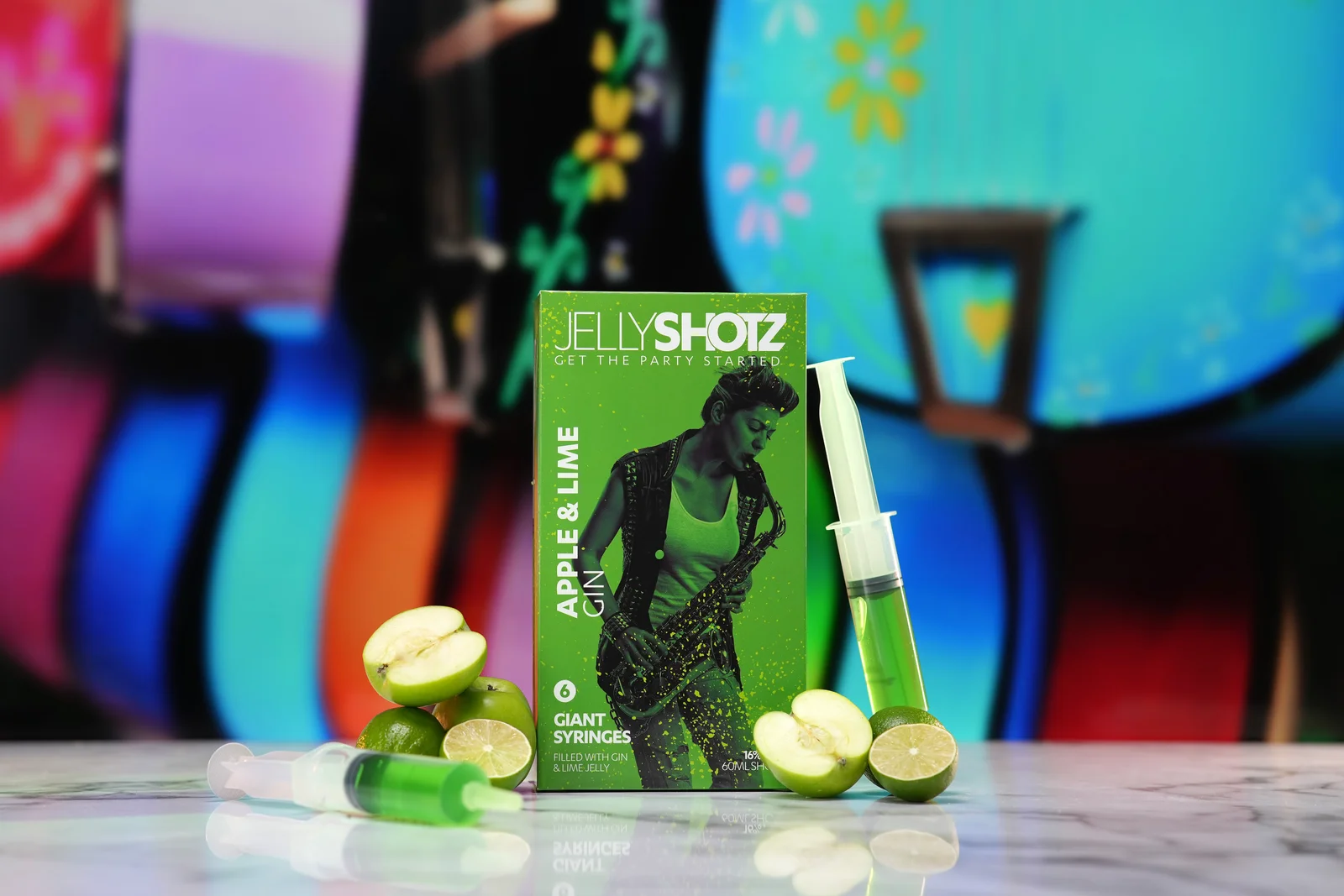 Jellyshotz Apple & Lime Gin — six-syringe pack with paired syringes