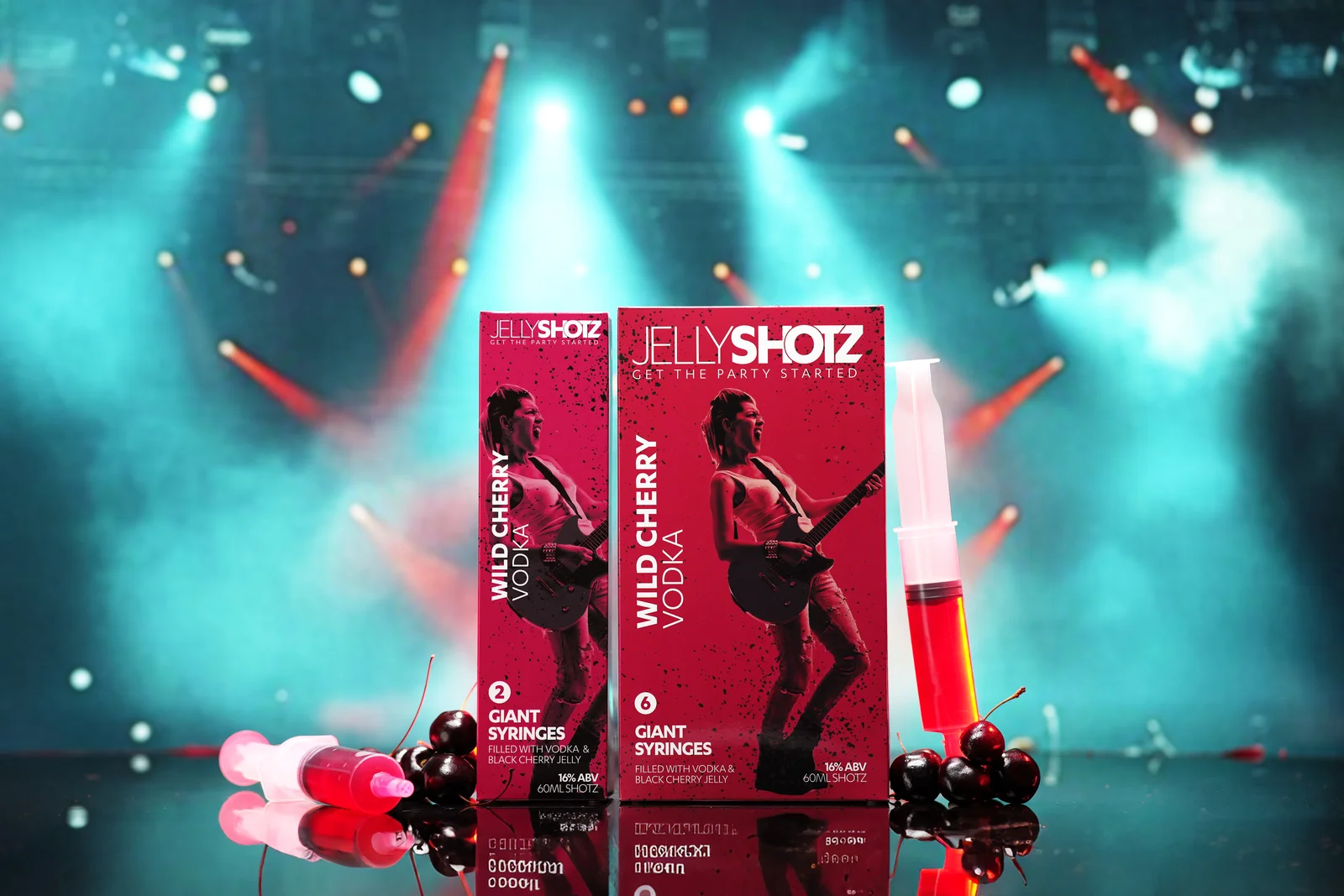 Jellyshotz Wild Cherry Vodka — six-syringe pack with syringes and cherries