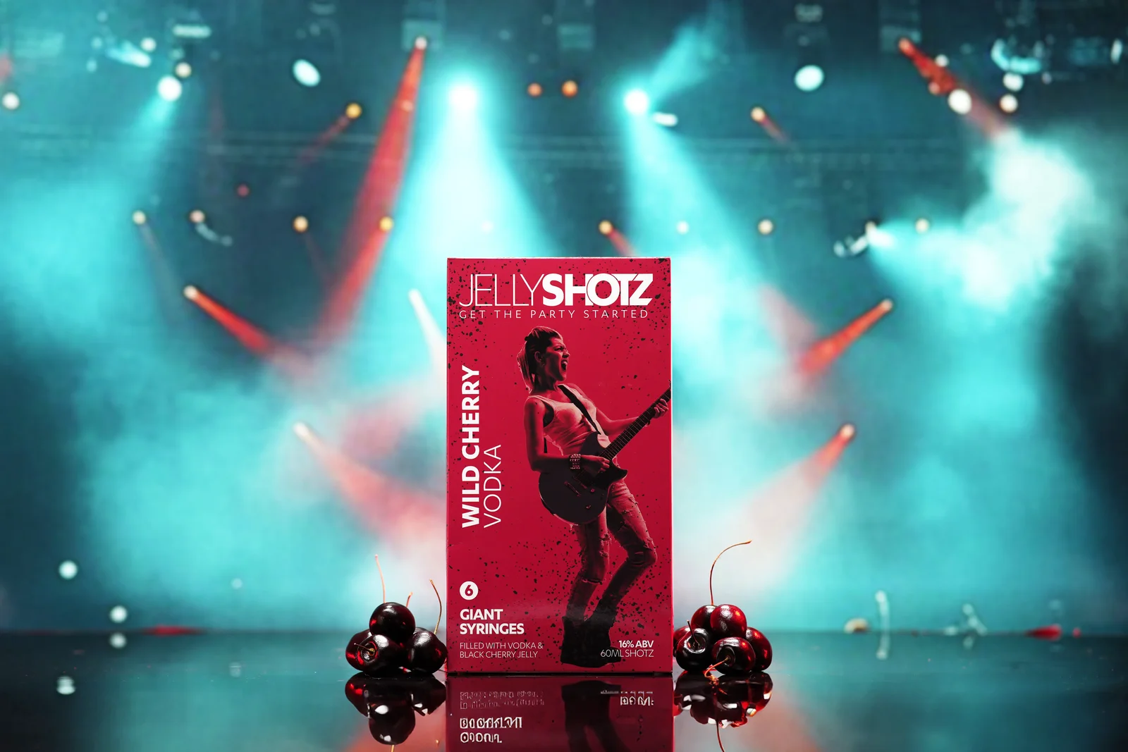Jellyshotz Wild Cherry Vodka — six-syringe pack with dark cherries