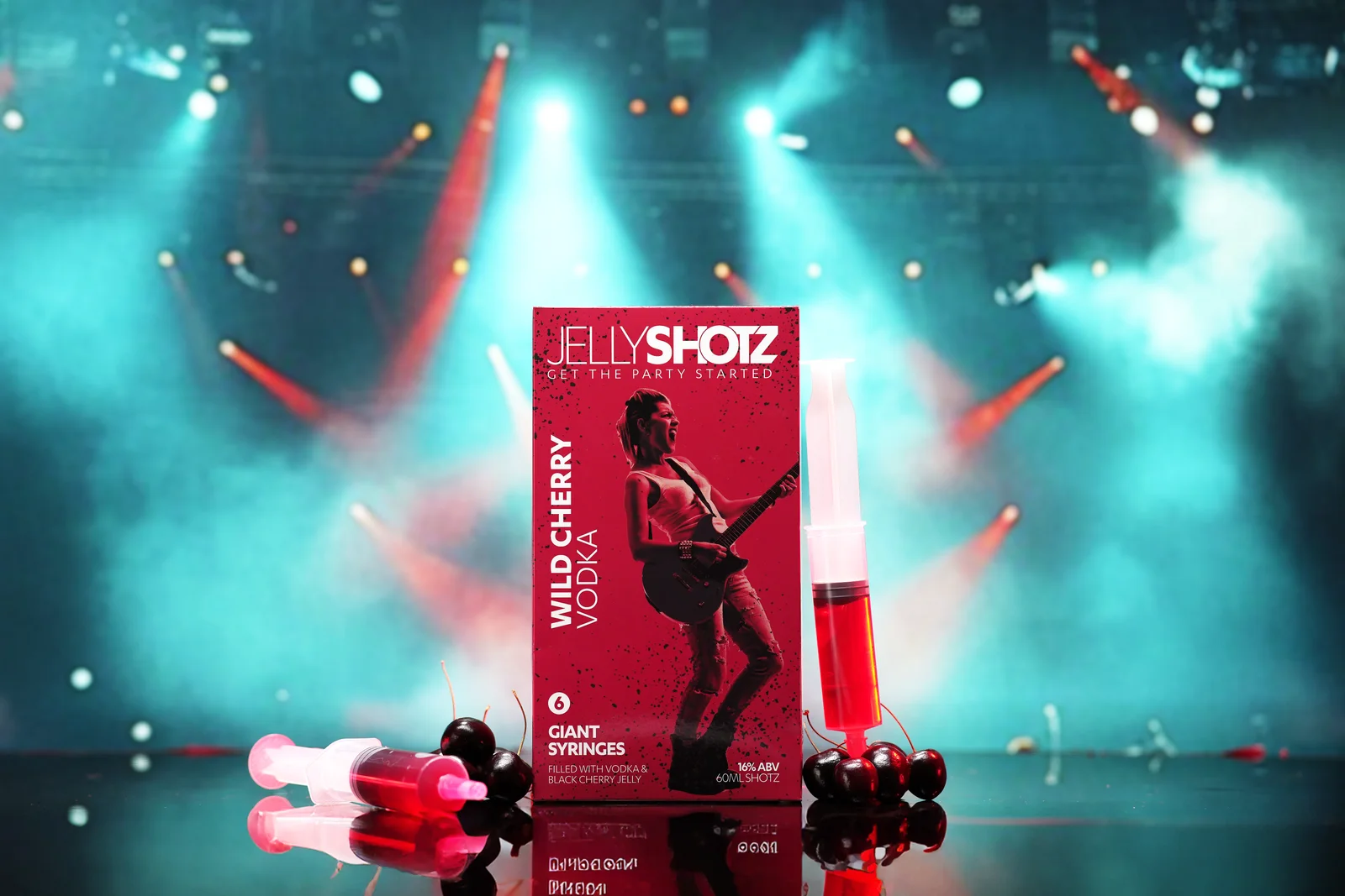 Jellyshotz Wild Cherry Vodka — large pack surrounded by syringes