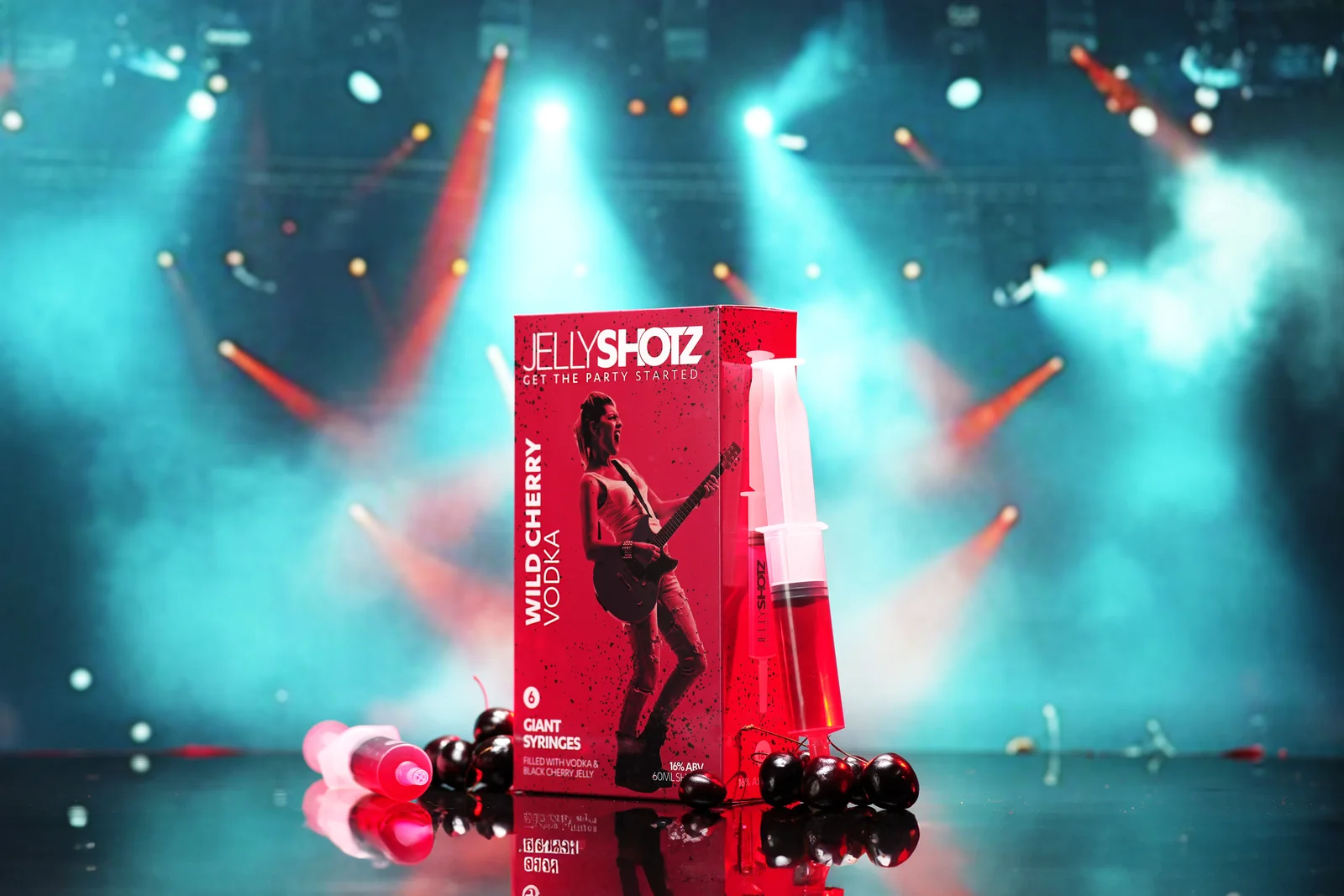Jellyshotz Wild Cherry Vodka — two-syringe pack with cherries and syringes