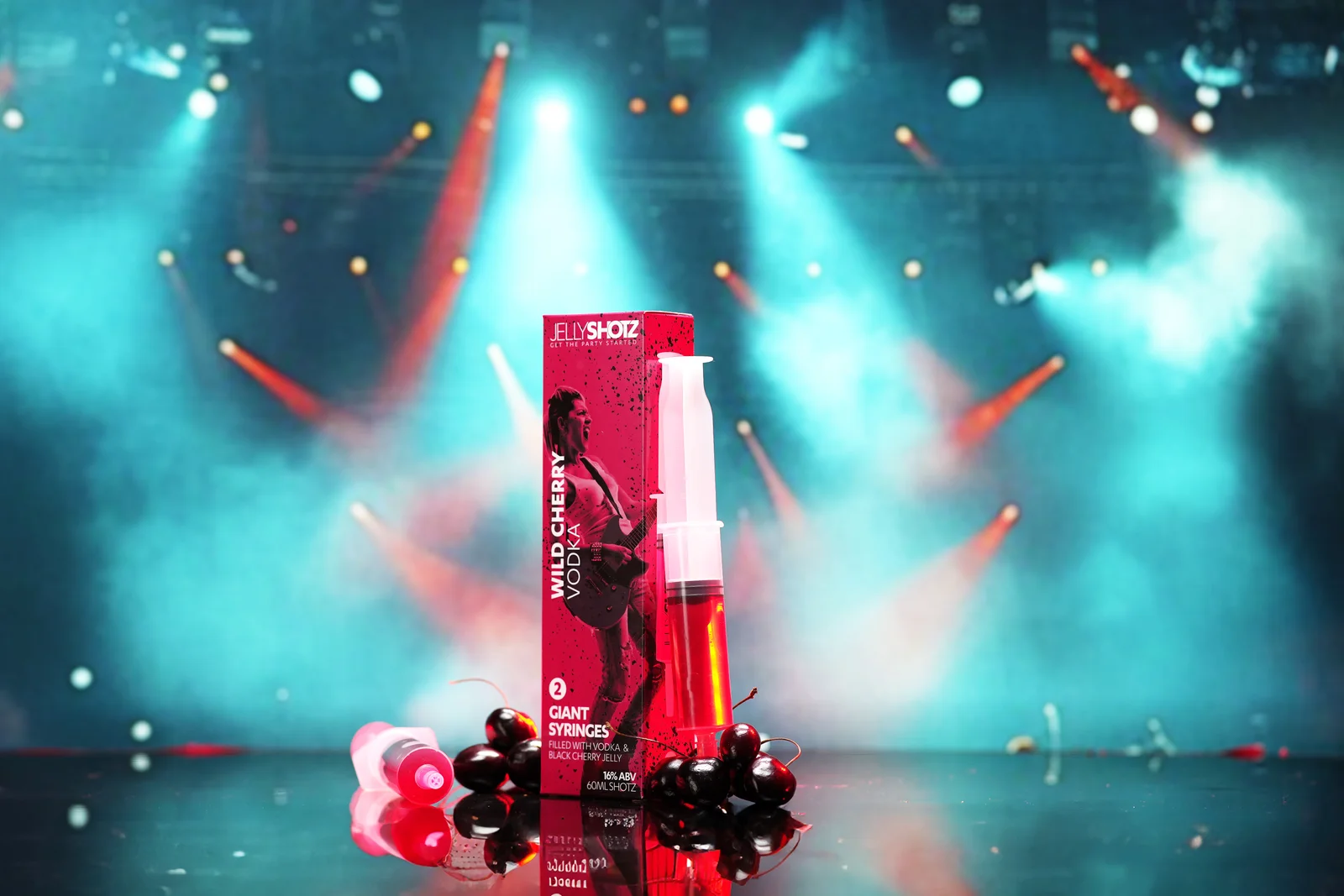 Jellyshotz Wild Cherry Vodka — both pack sizes with cherries and syringes