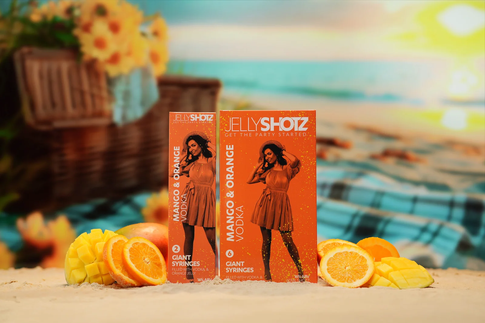 Jellyshotz Mango & Orange Vodka — both pack sizes with mango and orange