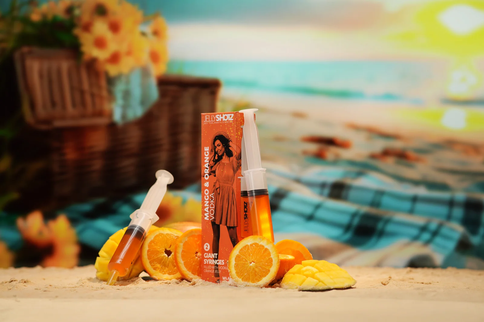 Jellyshotz Mango & Orange Vodka — small pack and angled syringes