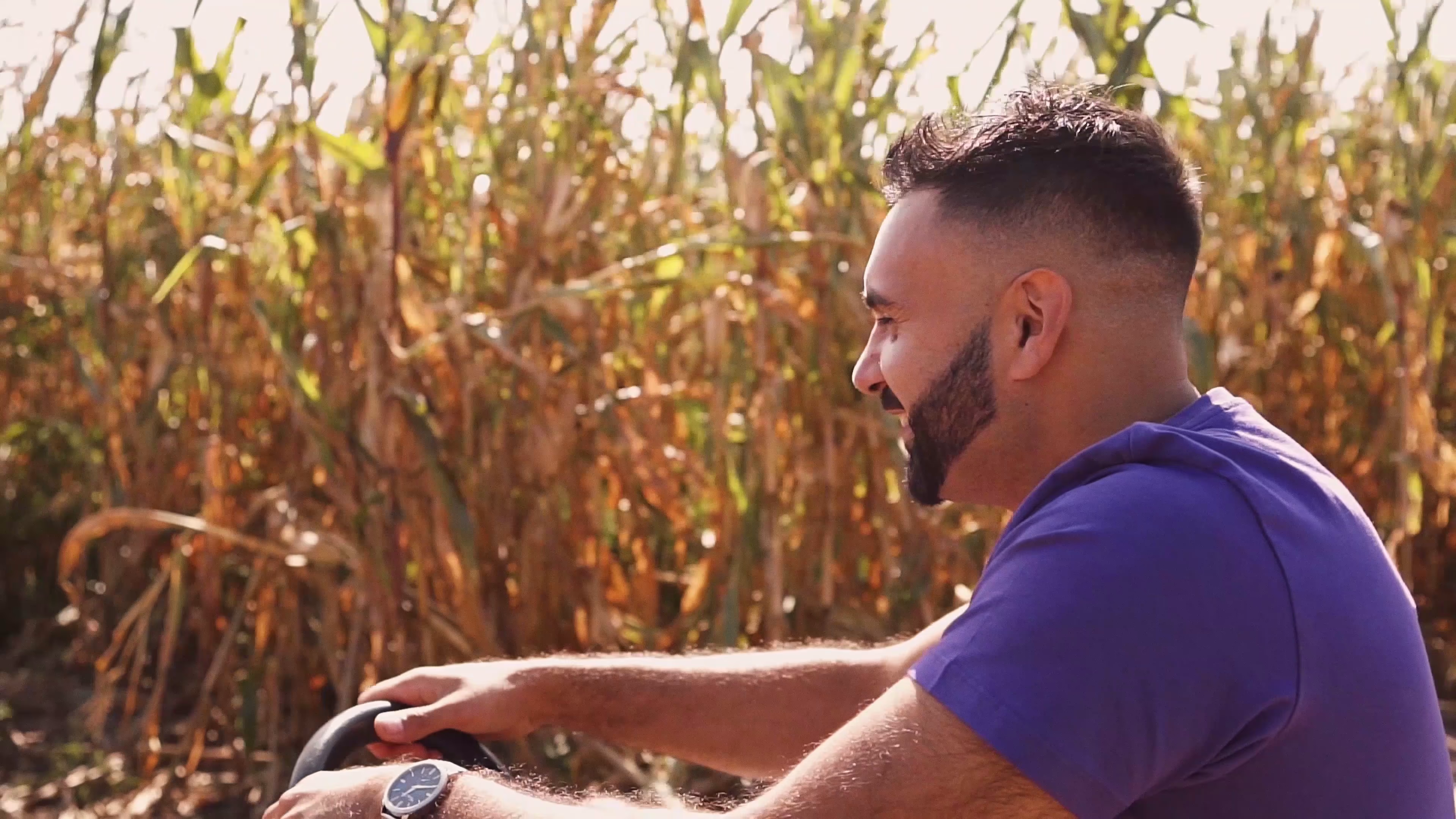 Jake driving through the maize maze go-kart track
