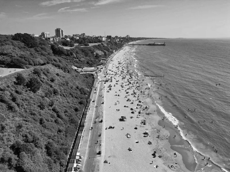 Aerial view of Bournemouth beach and coastline