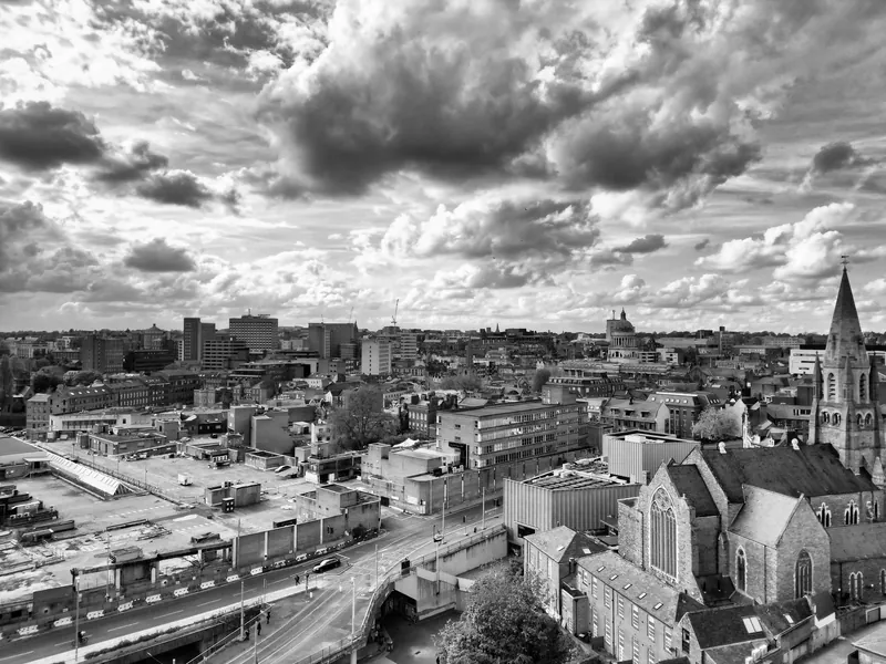 Aerial view of Nottingham city centre