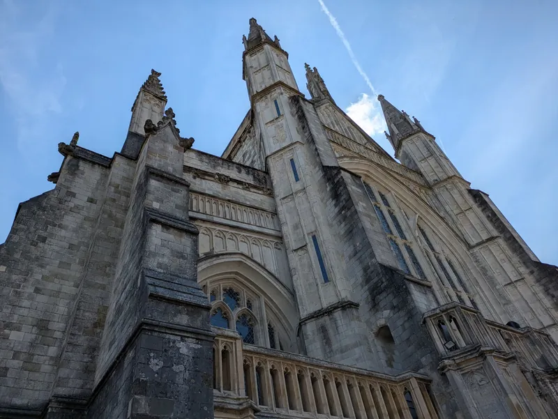 Gothic facade of Winchester Cathedral