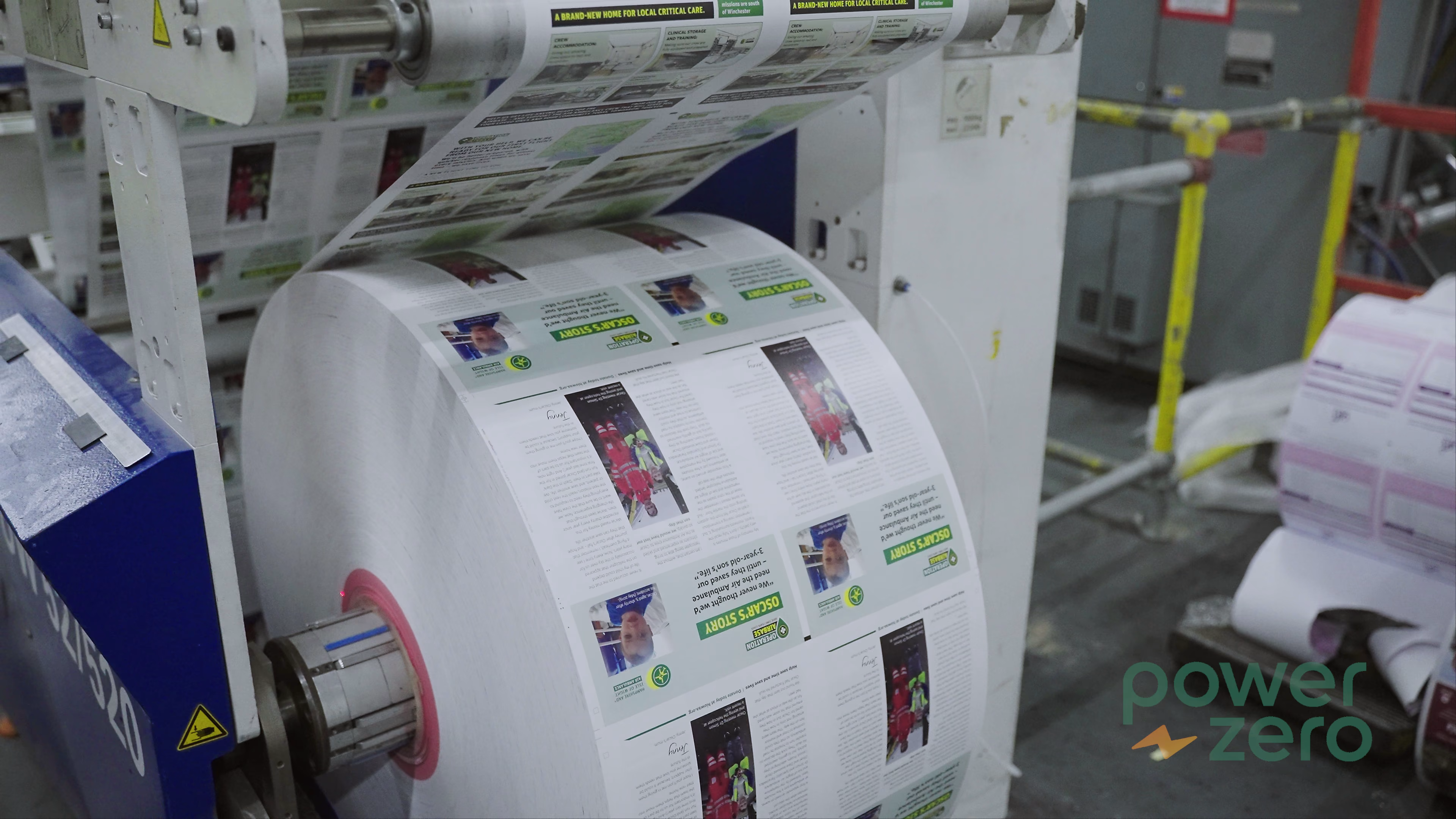 Roll of printed envelope material on the Mail Solutions production line