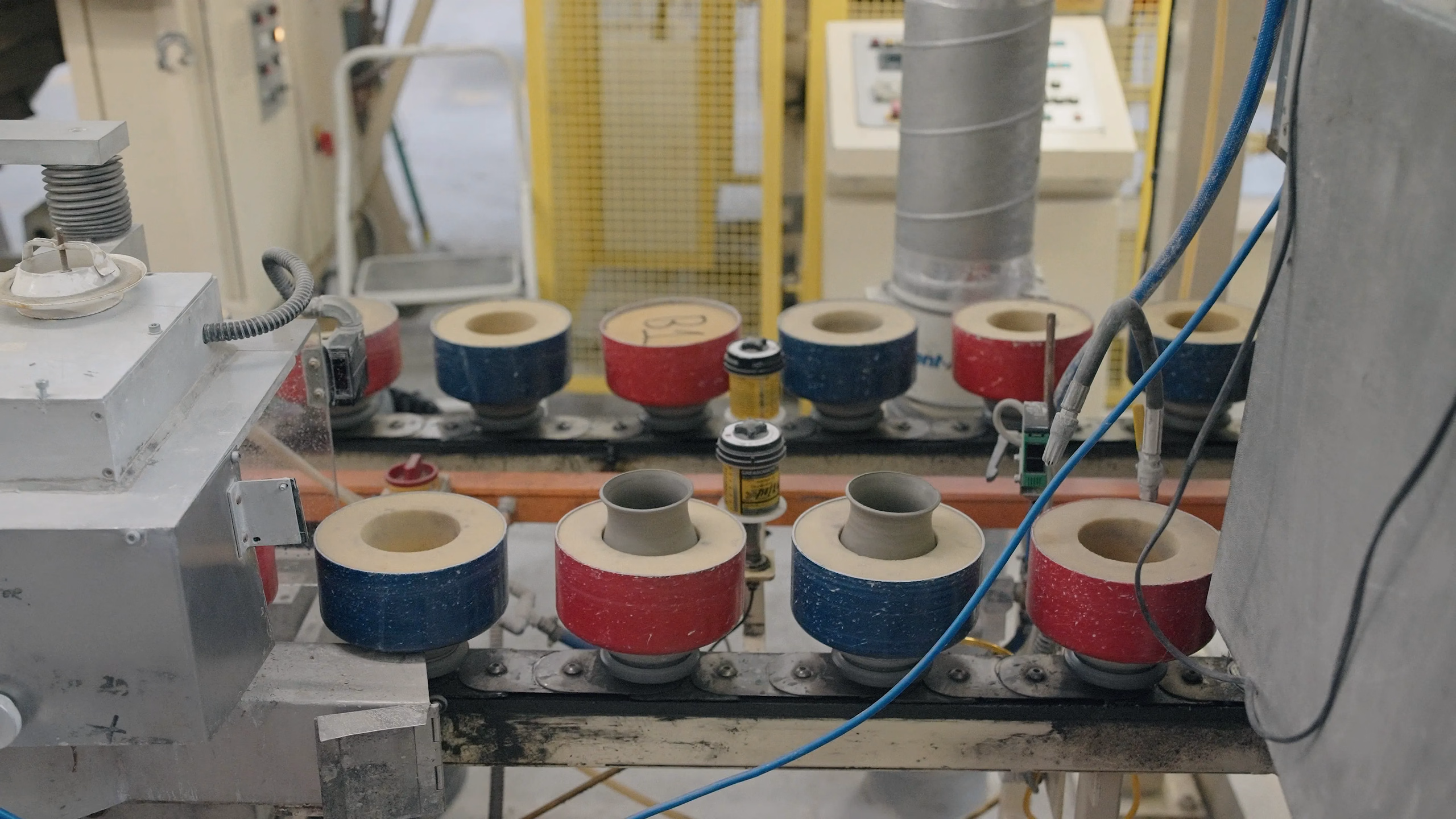 Rows of ceramics on the factory production line