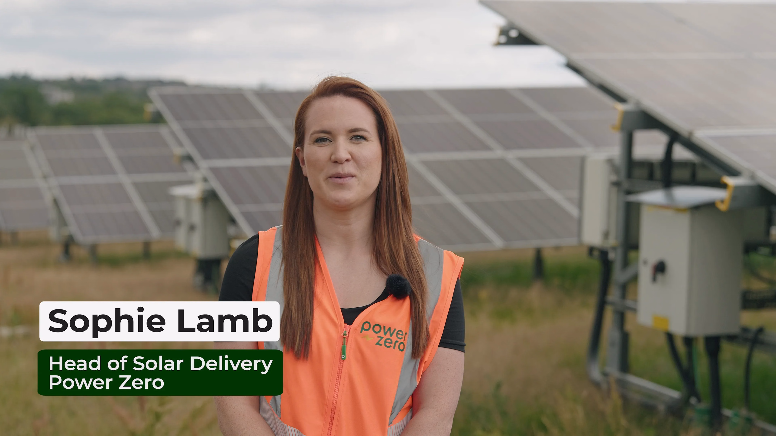Sophie Lamb of Power-Zero presenting beside the Denby Pottery solar array