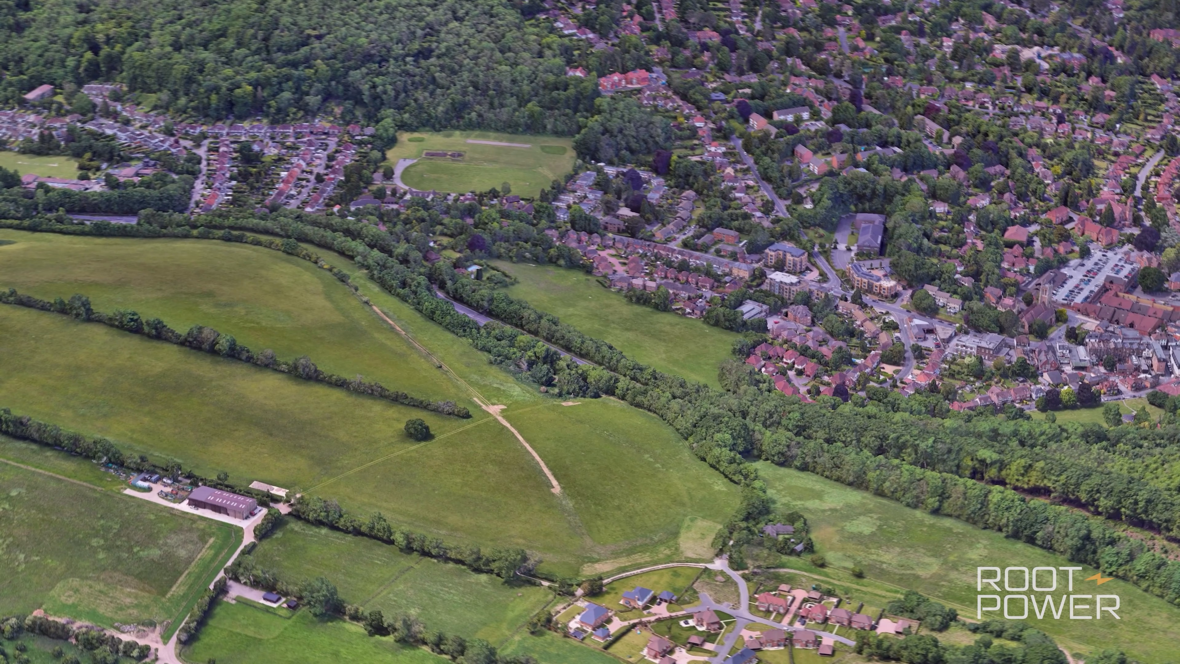 High aerial view of the Root-Power Tillingdown development area