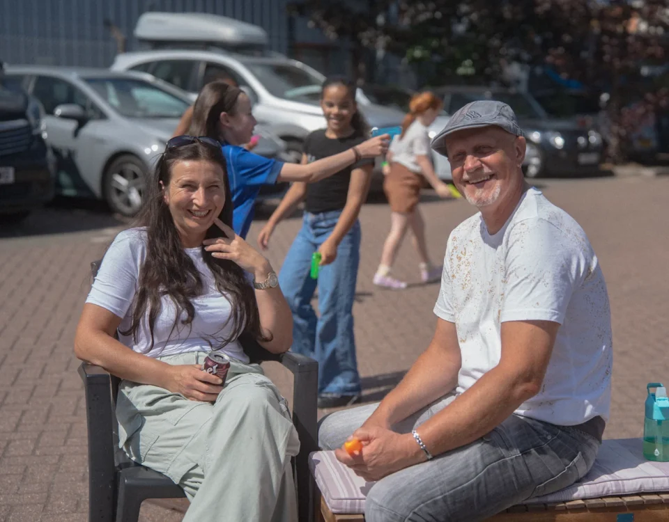 Guests enjoying the Platinum Cleaning summer barbecue.