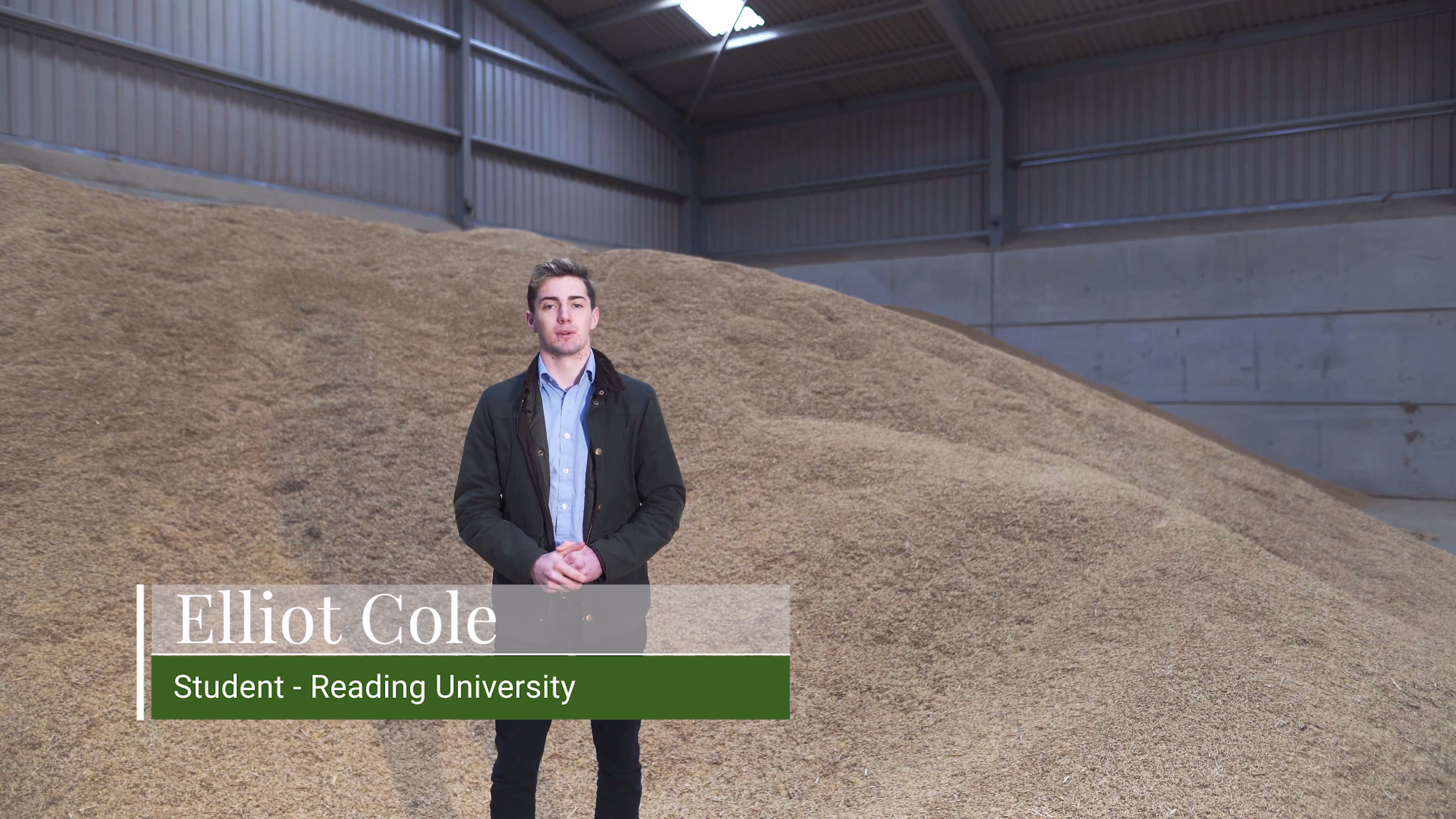 Sustainable Agriculture Bursary recipient Elliot Cole speaking to camera at the agricultural venue