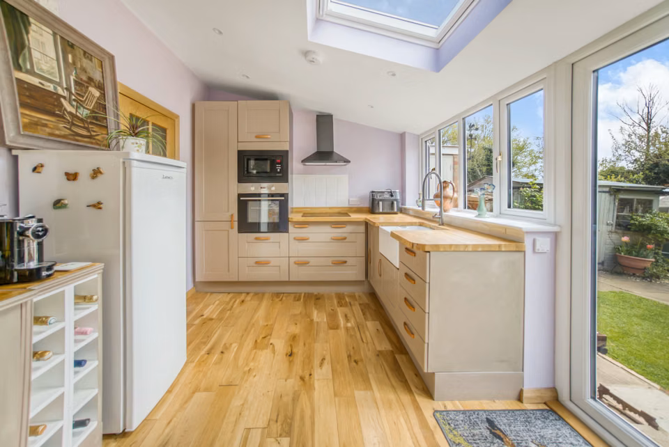 Bright kitchen with timber worktops and a rooflight — Cavendish