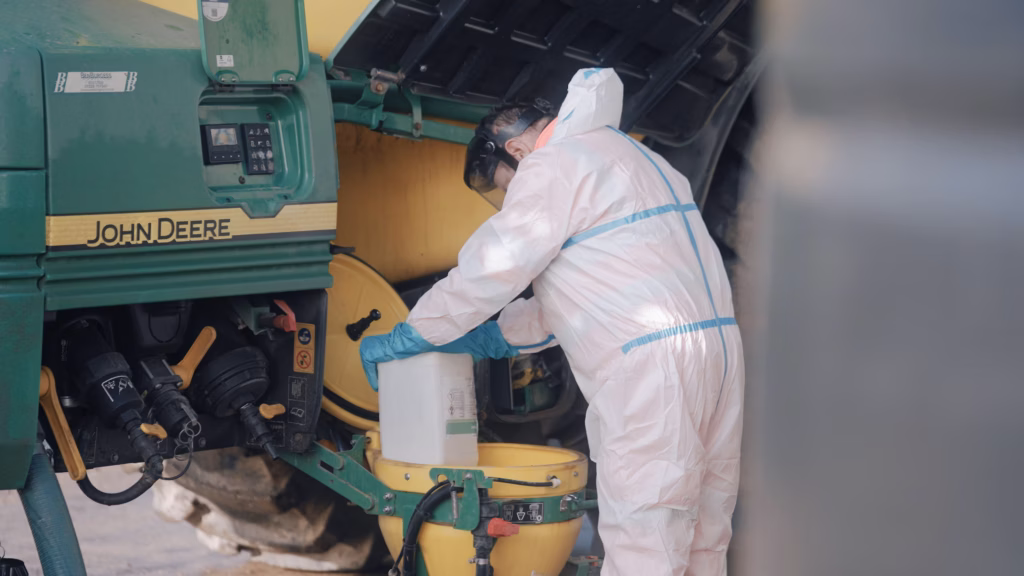 Agricultural equipment during commercial filming for Sentry