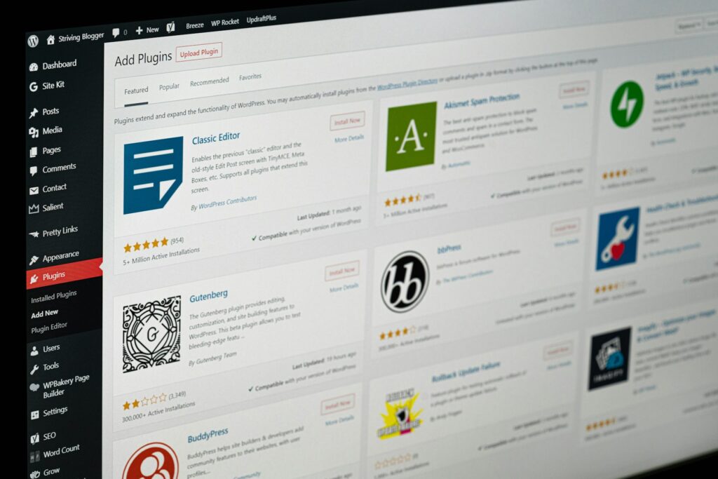 The WordPress dashboard Add Plugins screen