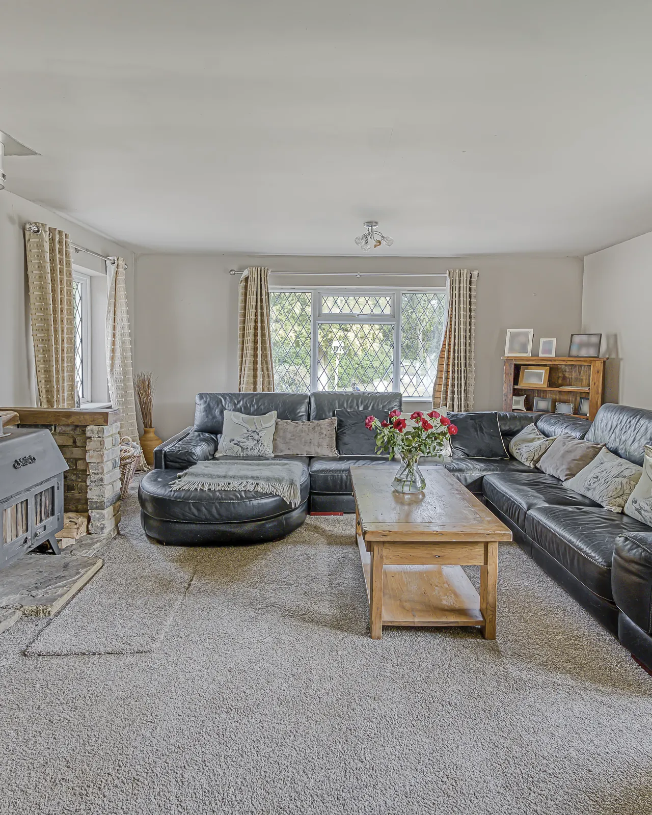 Living room with wood burner